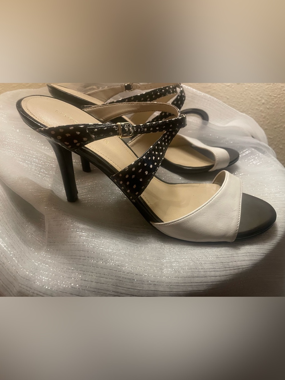 Mark Fisher Women's Two-Tone White and Black Strappy Heels